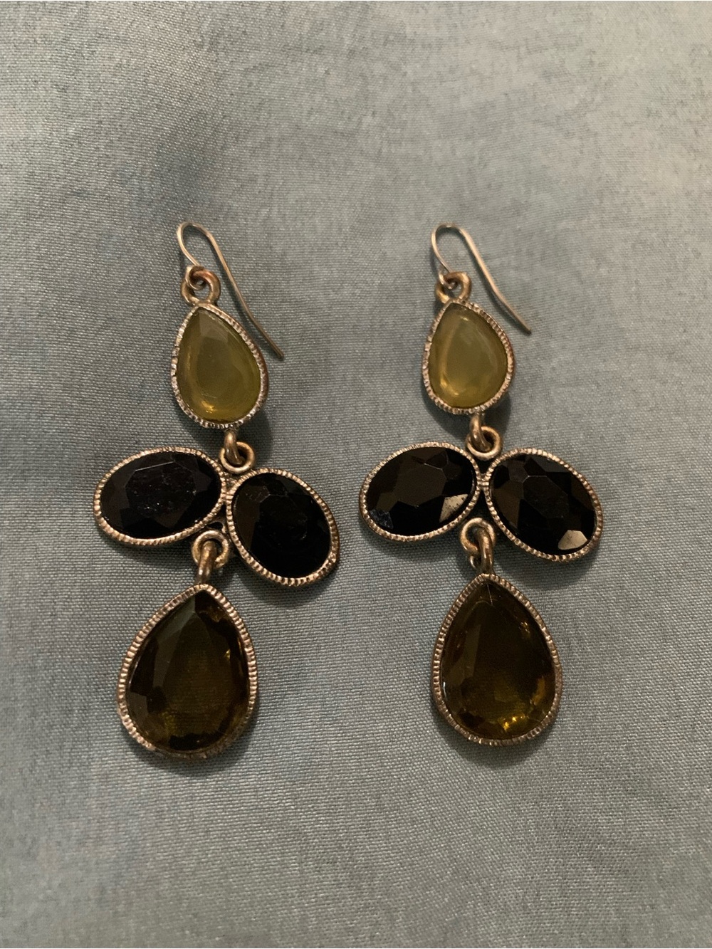 Olive Green, Gold and Black Teardrop Dangle Earrings - Women Jewelry